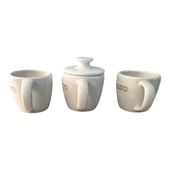 Vintage Pottery Barn Embossed Espresso Cup Set 3 Cups & Lid  2" Tall, Ceramic - Picture 4 of 11